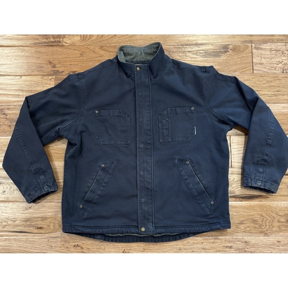 Duluth Trading Burly Duluthflex Blue Fire Hose Jacket Gray‎ Fleece Lined Mens XL